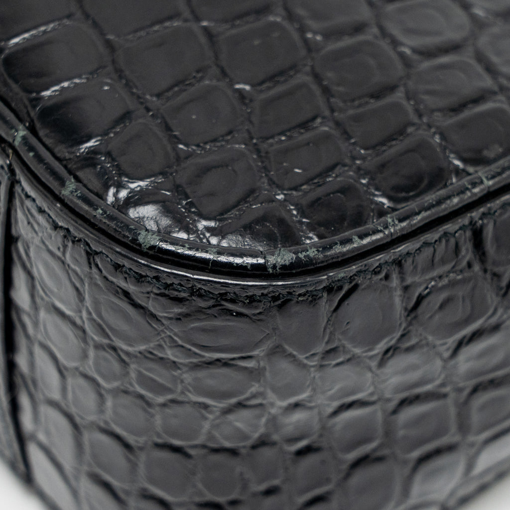 SAINT LAURENT/YSL HOBO SHOULDER BAG CROC EMBOSSED CALFSKIN BLACK GHW