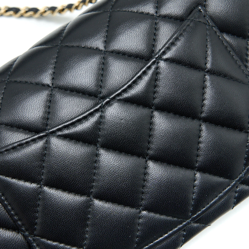 CHANEL TOP HANDLE MINI RECTANGULAR FLAP BAG LAMBSKIN BLACK LGHW (MICROCHIP)
