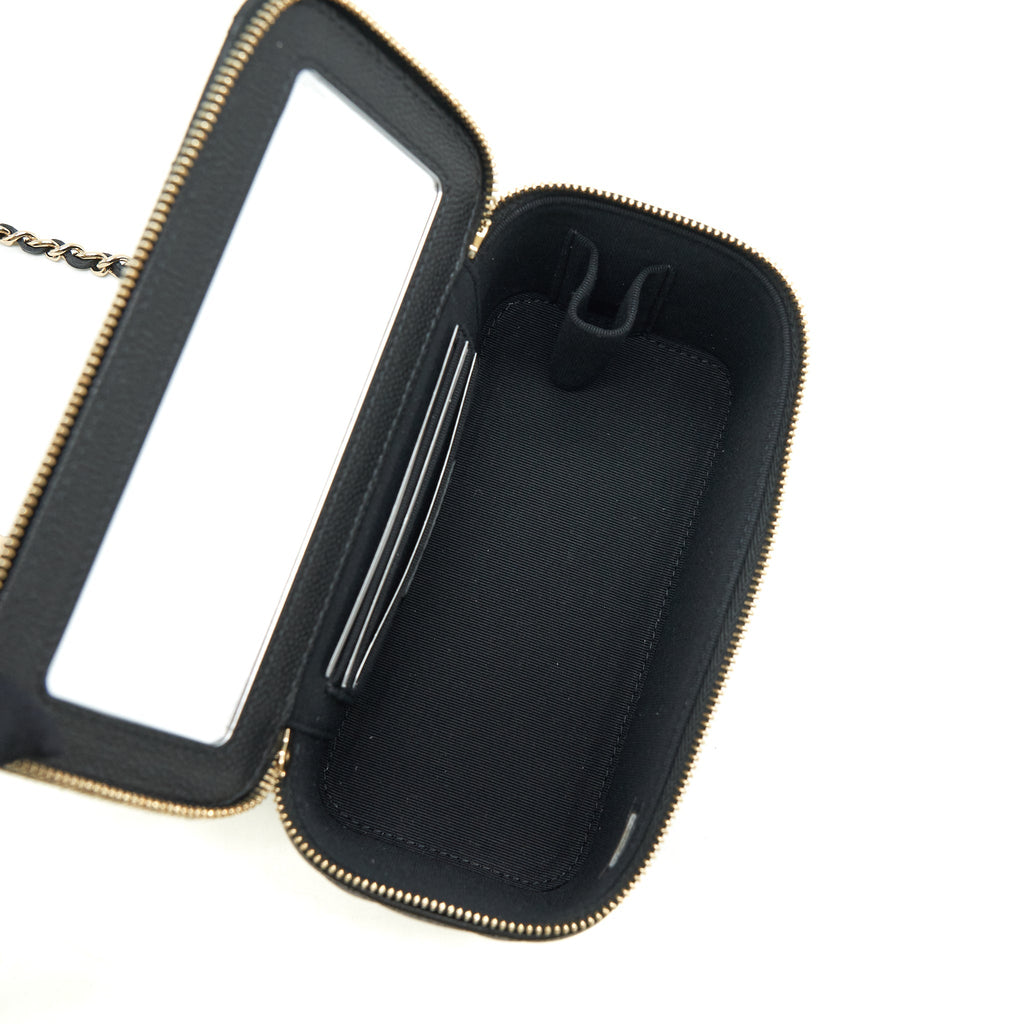 CHANEL 22P LONG VANITY WITH LOGO CHAIN CAVIAR BLACK LGHW