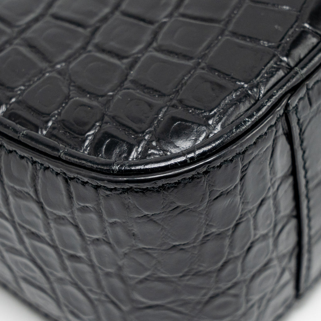 SAINT LAURENT/YSL HOBO SHOULDER BAG CROC EMBOSSED CALFSKIN BLACK GHW