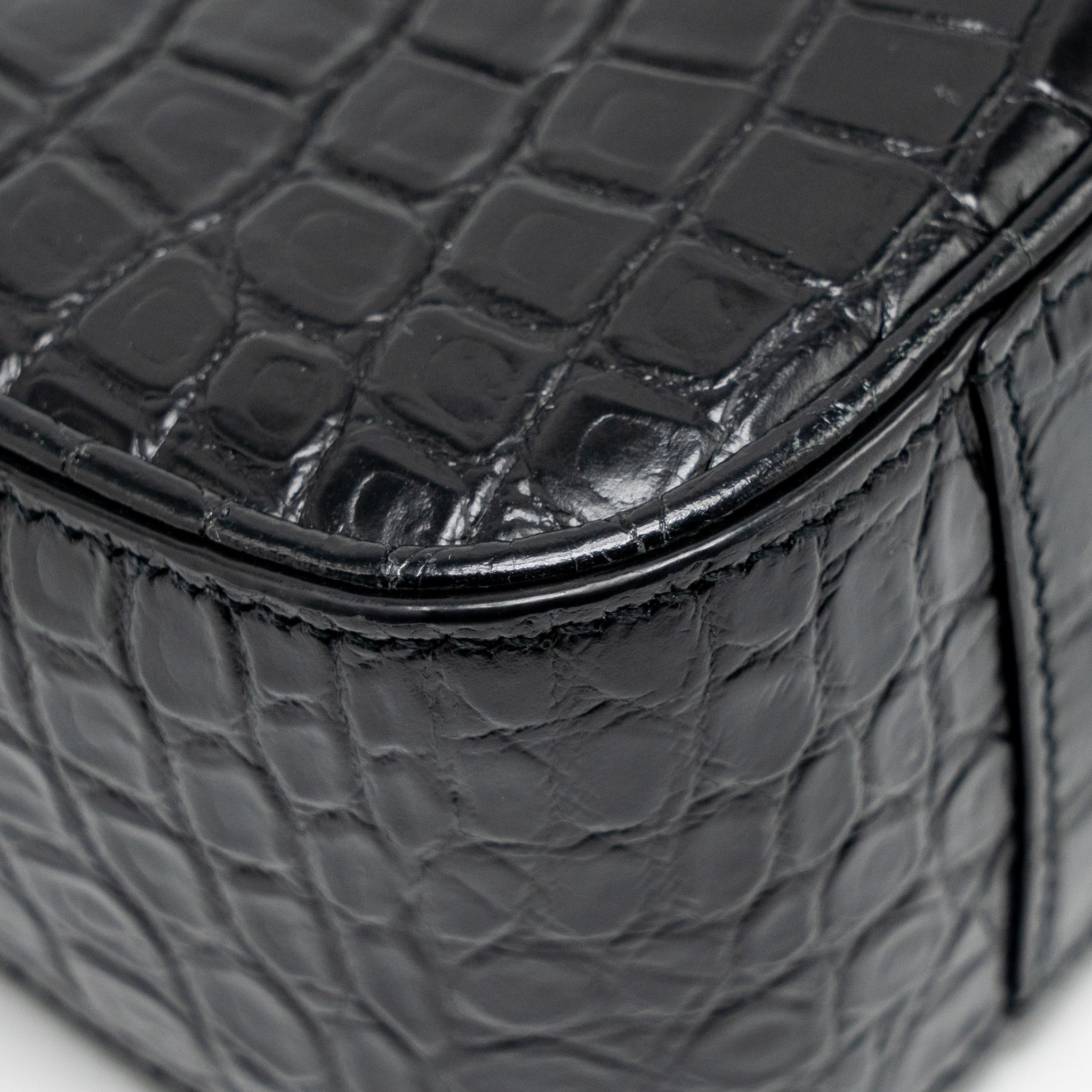 SAINT LAURENT/YSL HOBO SHOULDER BAG CROC EMBOSSED CALFSKIN BLACK GHW