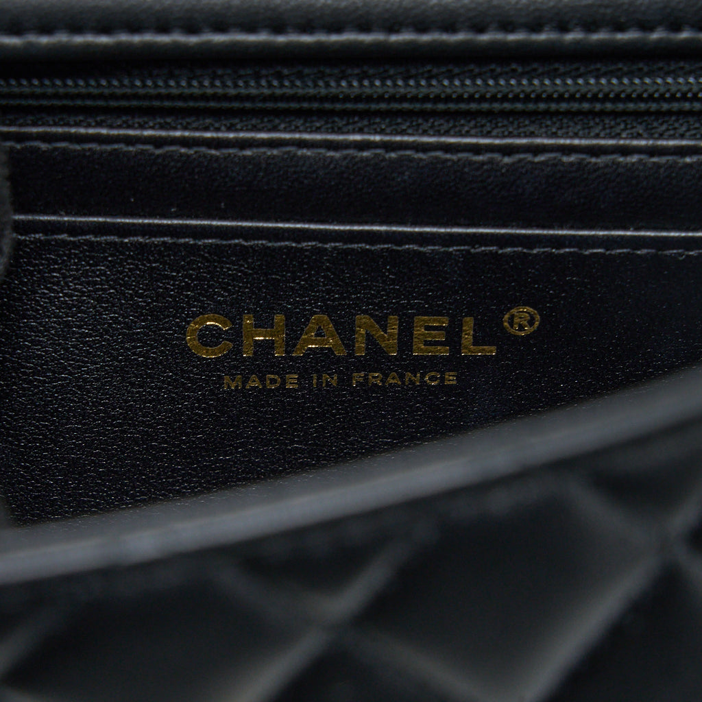 CHANEL TOP HANDLE MINI RECTANGULAR FLAP BAG LAMBSKIN BLACK LGHW (MICROCHIP)