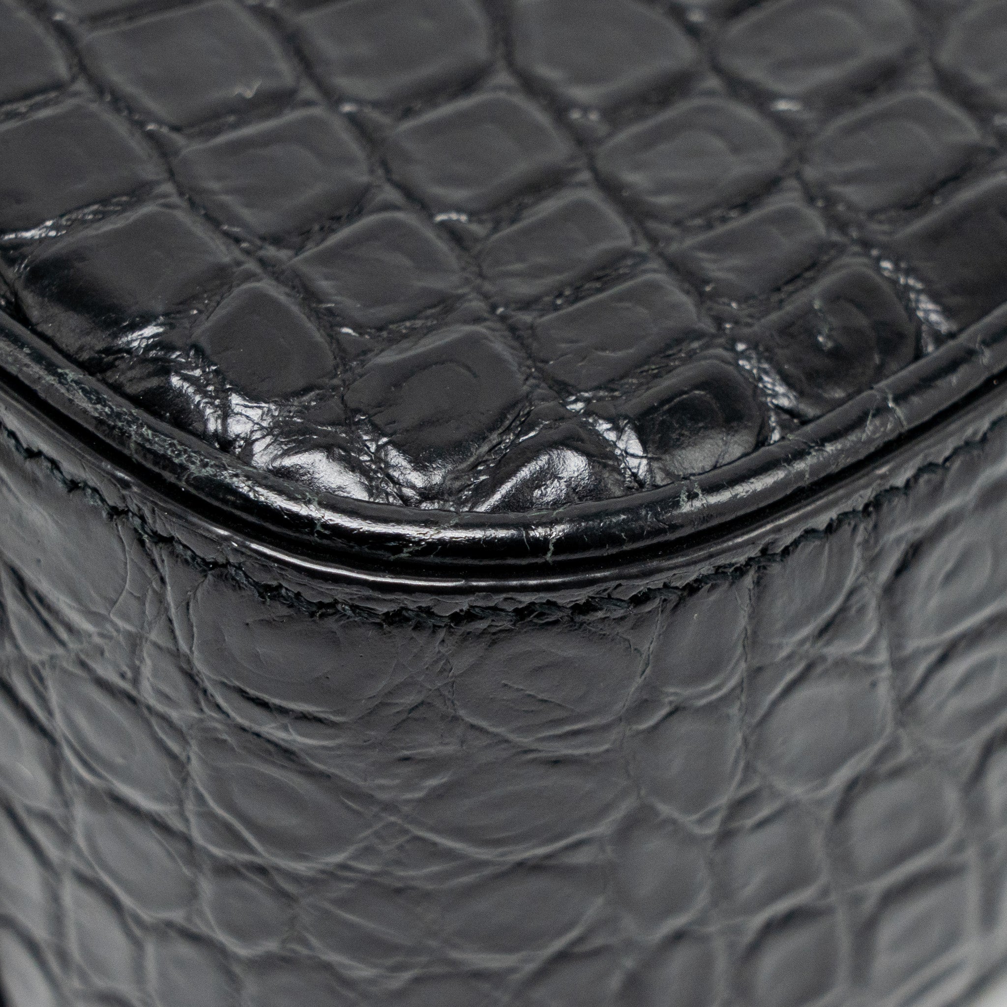 SAINT LAURENT/YSL HOBO SHOULDER BAG CROC EMBOSSED CALFSKIN BLACK GHW