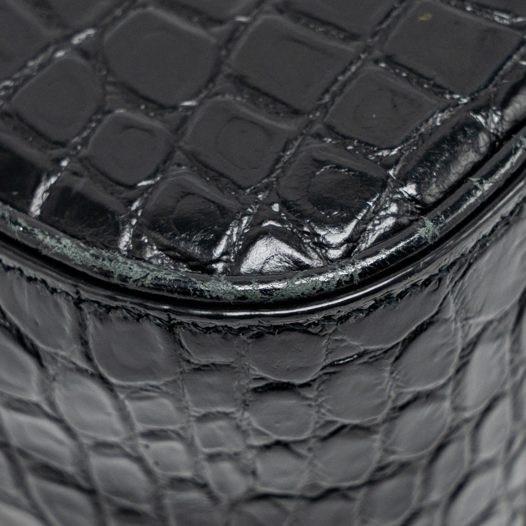 SAINT LAURENT/YSL HOBO SHOULDER BAG CROC EMBOSSED CALFSKIN BLACK GHW