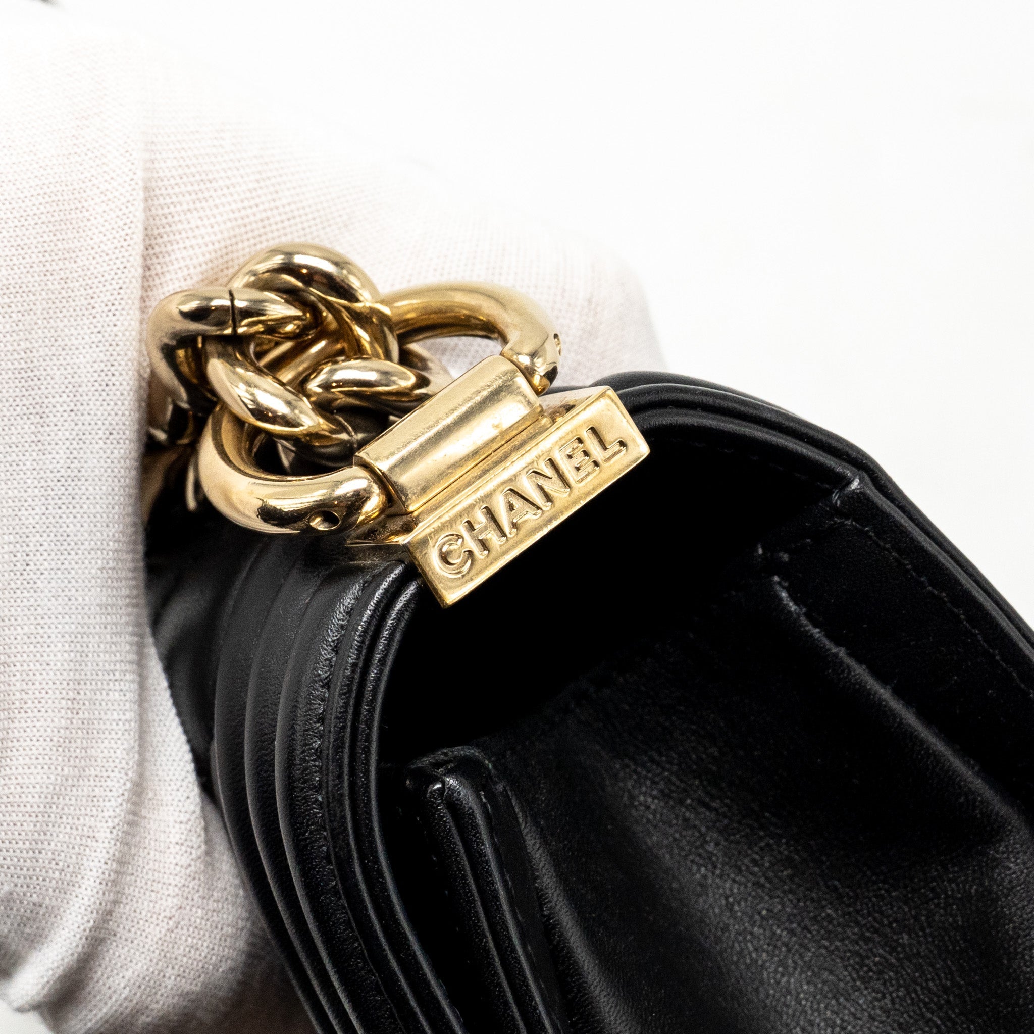 CHANEL SMALL CHEVRON BOY BAG LAMBSKIN BLACK LGHW