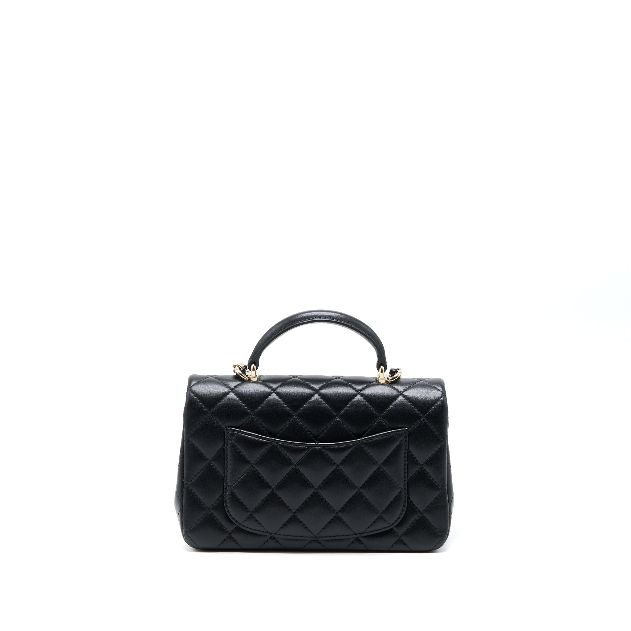 CHANEL TOP HANDLE MINI RECTANGULAR FLAP BAG LAMBSKIN BLACK LGHW (MICROCHIP)