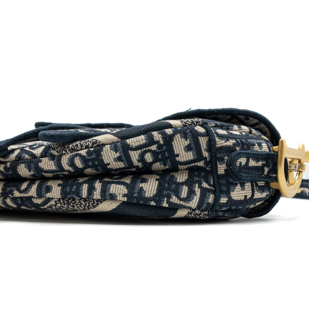 DIOR SADDLE BAG BLUE OBLIQUE EMBROIDERY GHW