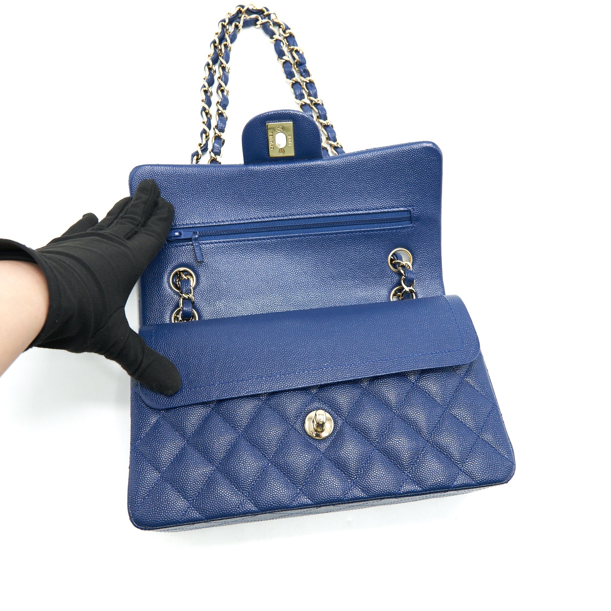 CHANEL CLASSIC SMALL DOUBLE FLAP CAVIAR NAVY LGHW