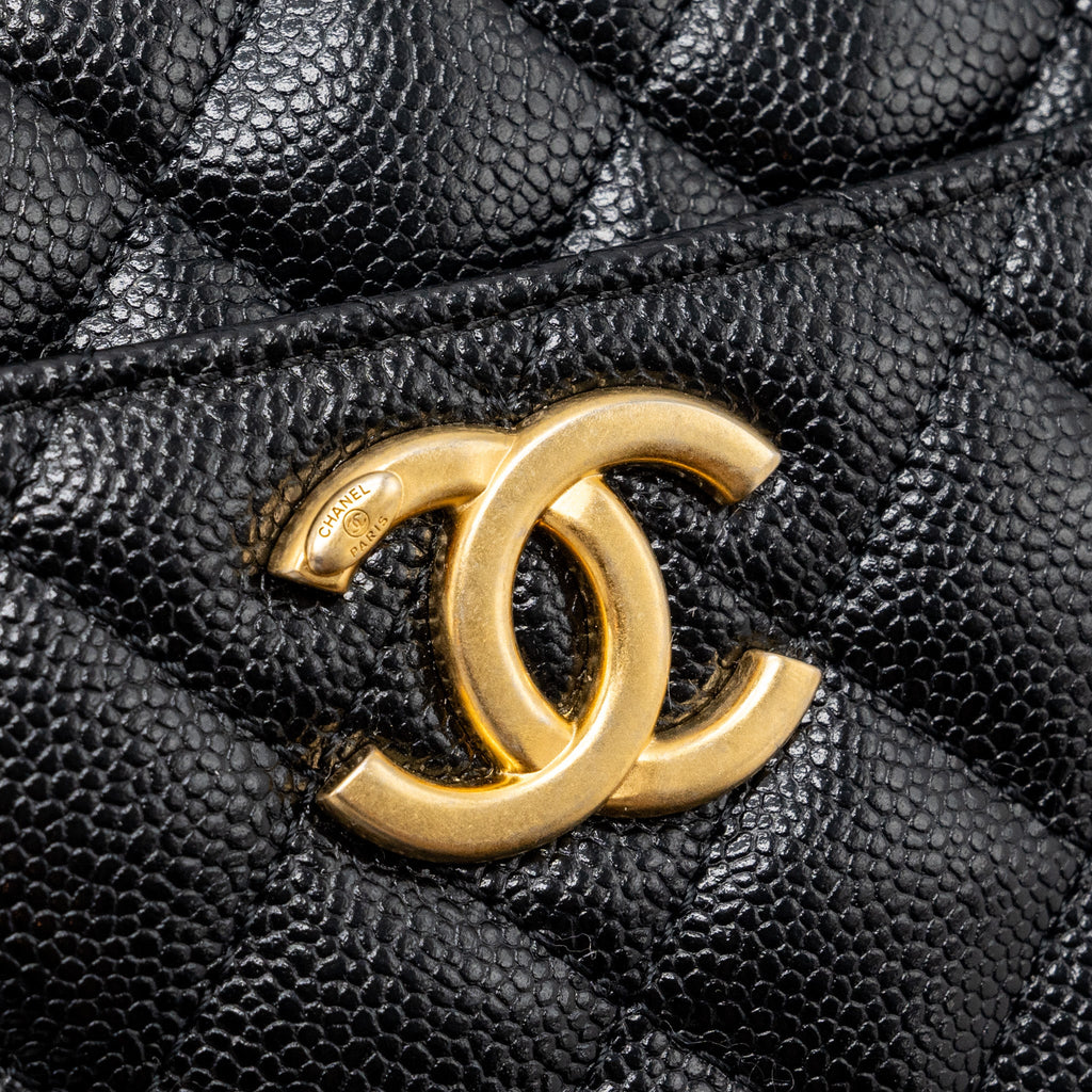 CHANEL LETTER TOP HANDLE SMALL VANITY CASE CAVIAR BLACK BRUSHED GHW(MICROCHIP)
