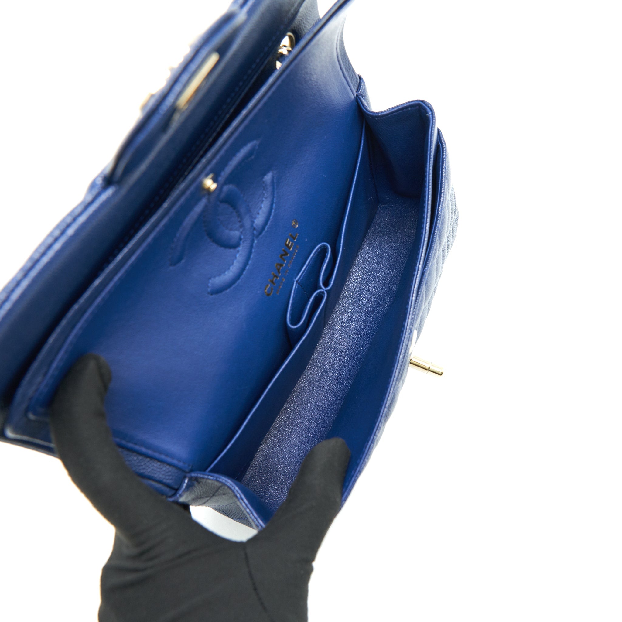 CHANEL CLASSIC SMALL DOUBLE FLAP CAVIAR NAVY LGHW