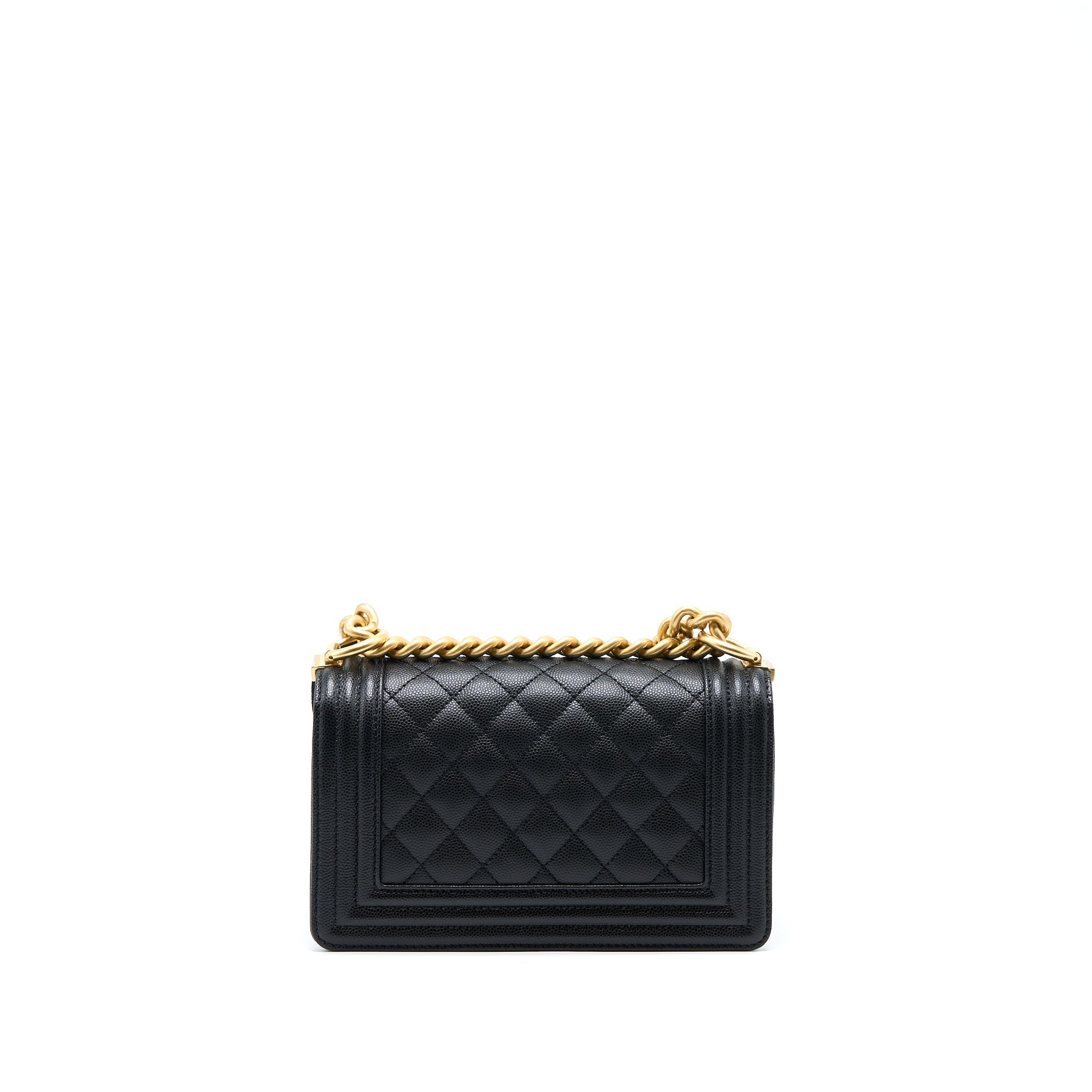 CHANEL SMALL BOY BAG CAVIAR BLACK WITH BRUSHED GHW(MICROCHIP)