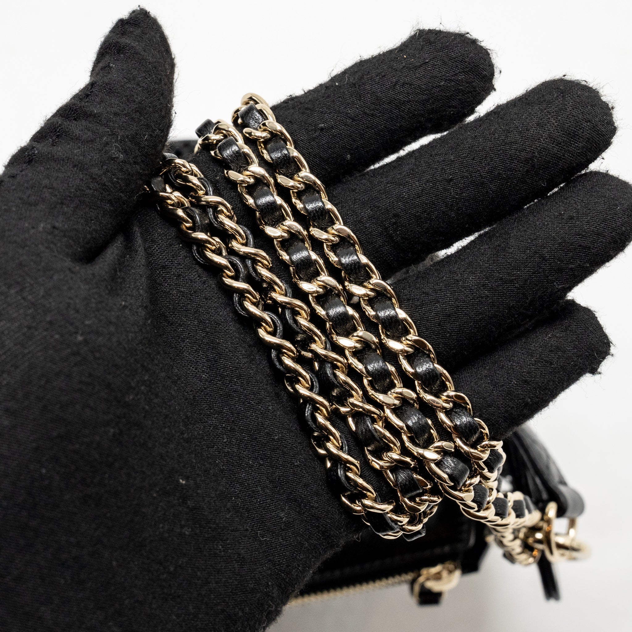 CHANEL 25S HALF MOON CLUTCH WITH CHAIN MESH/LAMBSKIN BLACK LGHW (MICROCHIP)