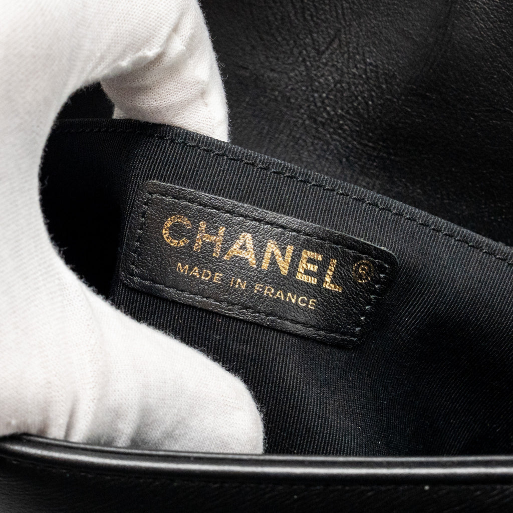 CHANEL SMALL CHEVRON BOY BAG LAMBSKIN BLACK LGHW