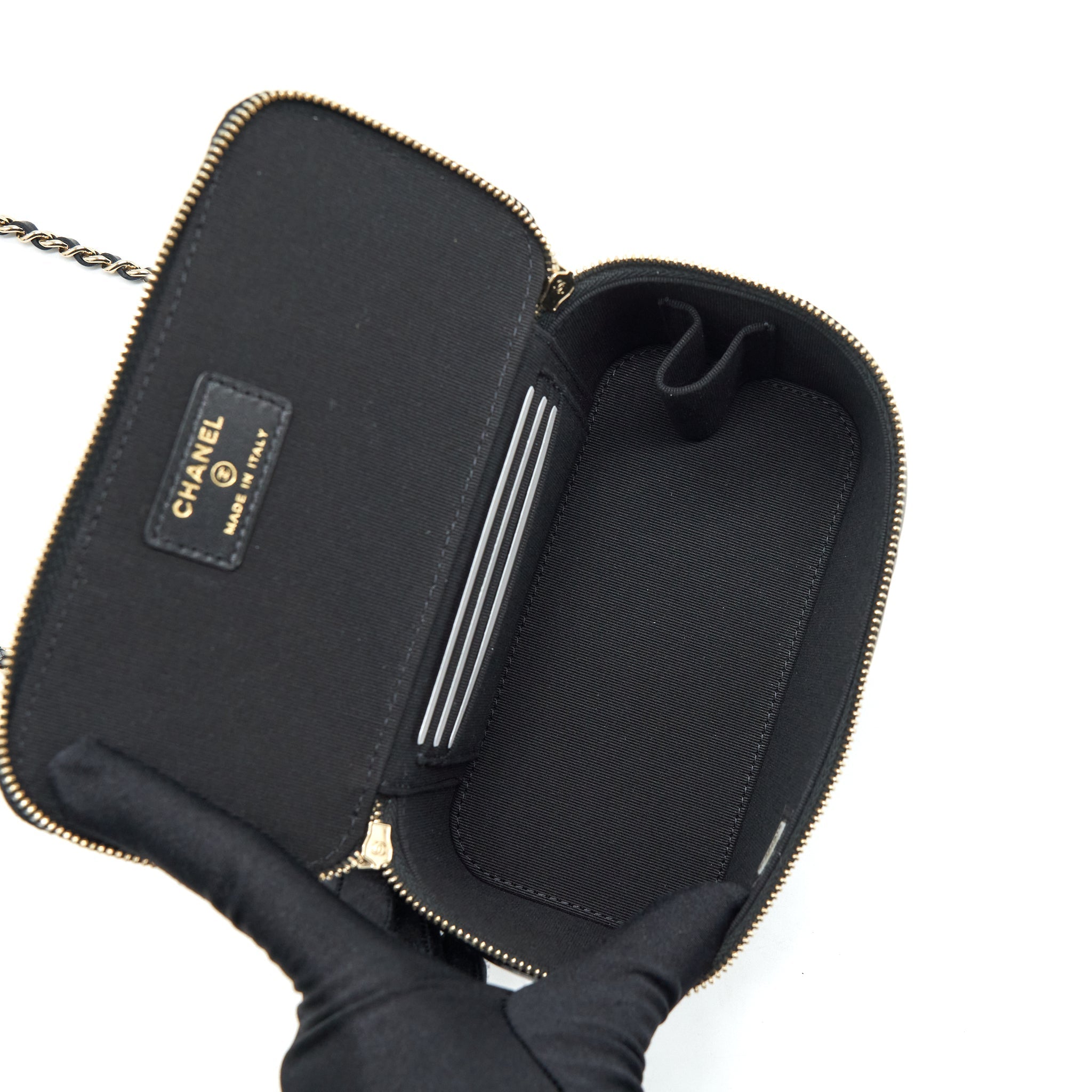 CHANEL TOP HANDLE LONG VANITY WITH CHAIN LAMBSKIN BLACK LGHW