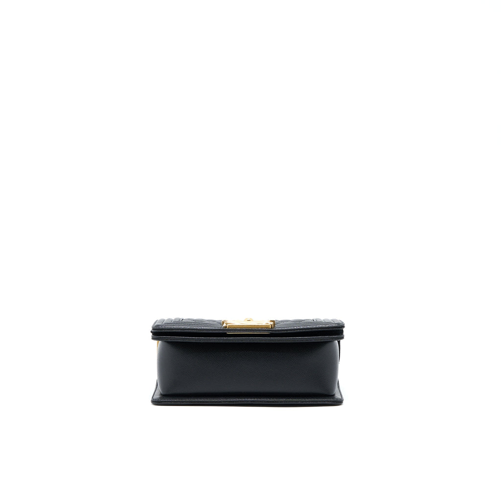 CHANEL SMALL BOY BAG CAVIAR BLACK WITH BRUSHED GHW(MICROCHIP)