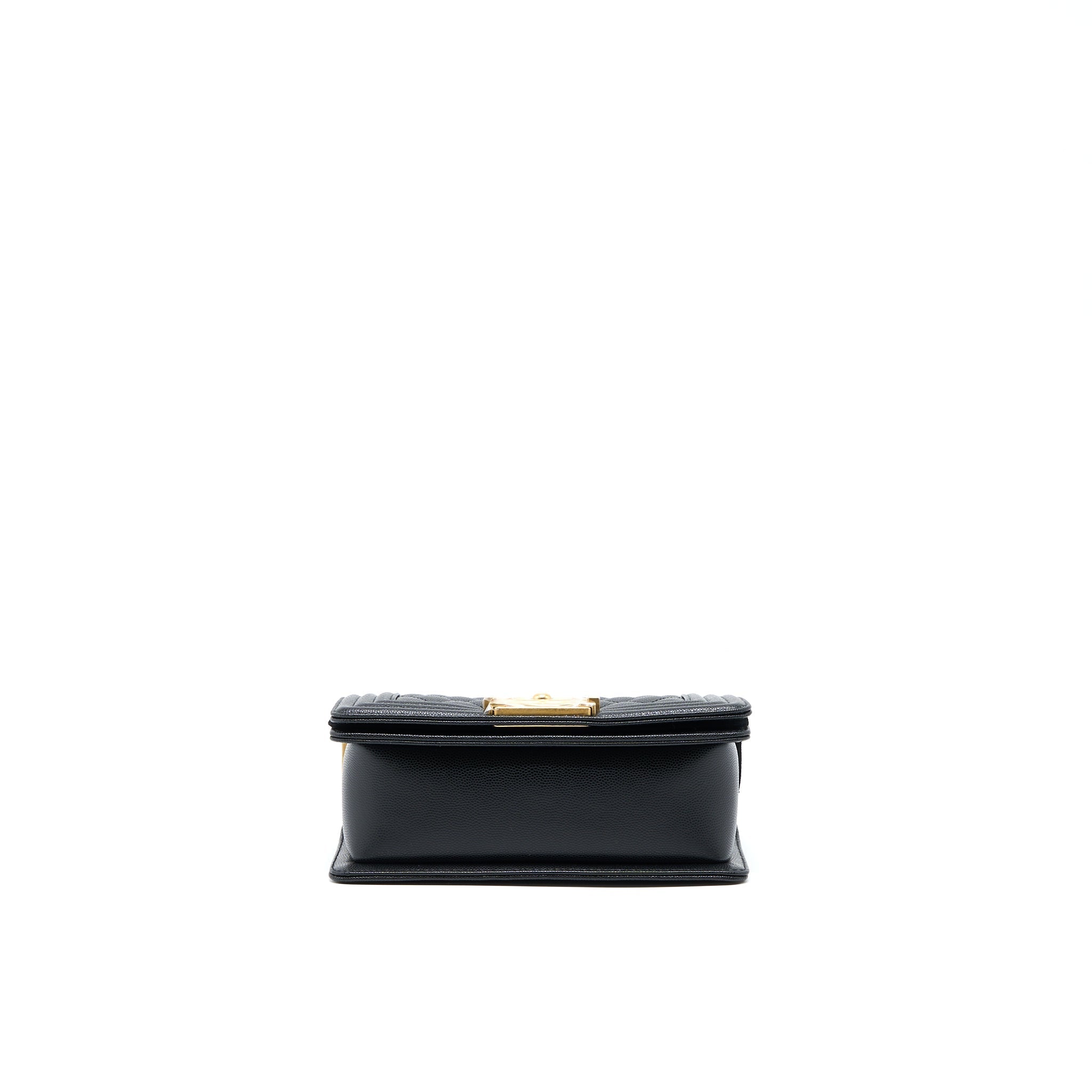 CHANEL SMALL BOY BAG CAVIAR BLACK WITH BRUSHED GHW(MICROCHIP)