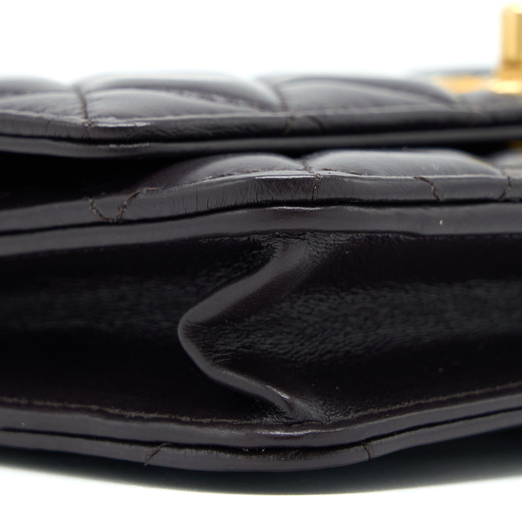 CHANEL GOLD PILLAR WALLET ON CHAIN LAMBSKIN DARK BROWN BRUSHED GHW(MICROCHIP)