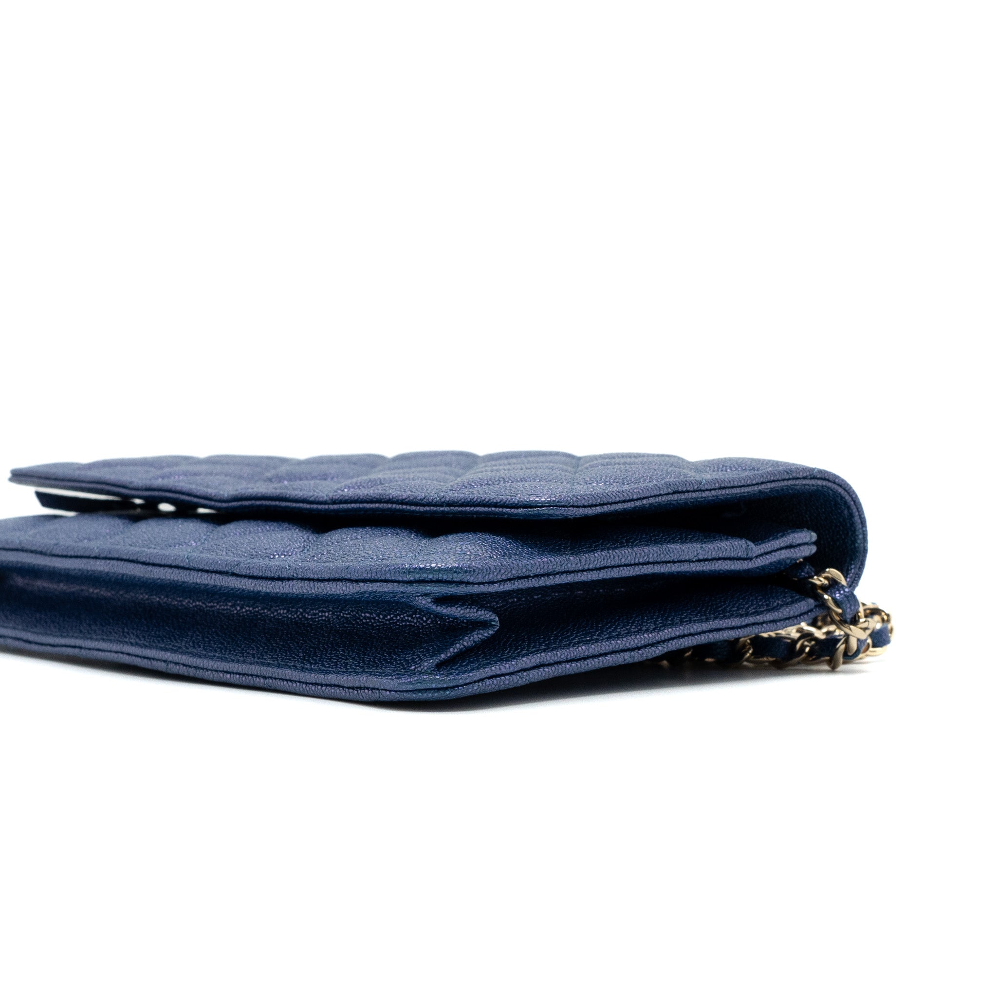 CHANEL CLASSIC WALLET ON CHAIN CAVIAR IRIDESCENT BLUE LGHW