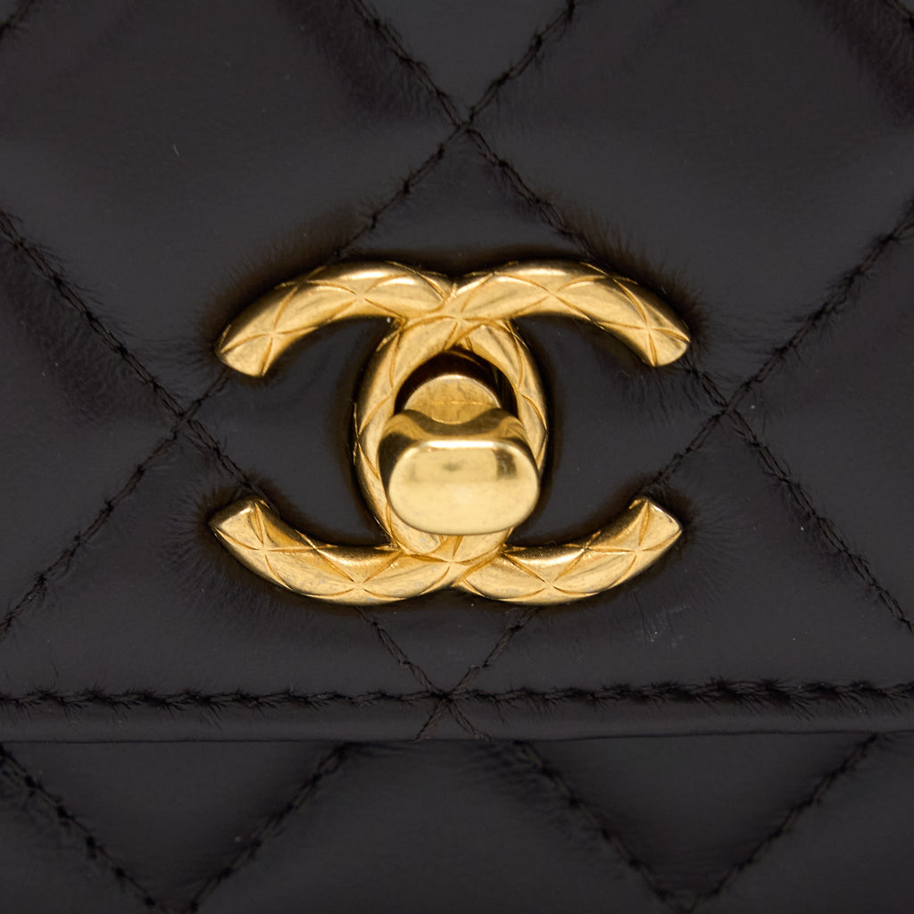 CHANEL GOLD PILLAR WALLET ON CHAIN LAMBSKIN DARK BROWN BRUSHED GHW(MICROCHIP)