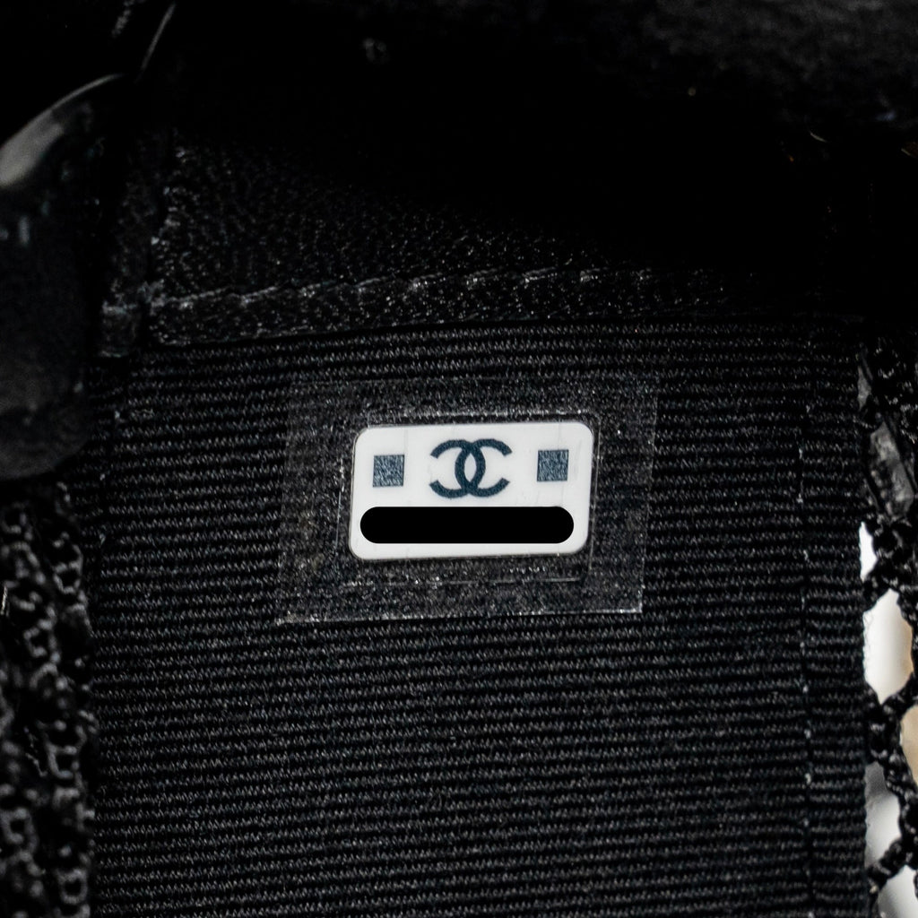 CHANEL 25S HALF MOON CLUTCH WITH CHAIN MESH/LAMBSKIN BLACK LGHW (MICROCHIP)