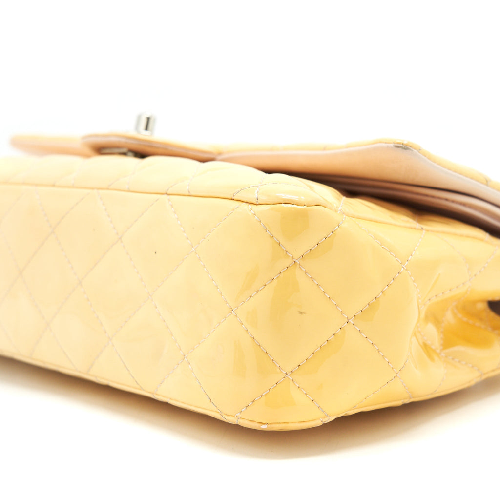 CHANEL MEDIUM CLASSIC DOUBLE FLAP BAG YELLOW PATENT SHW