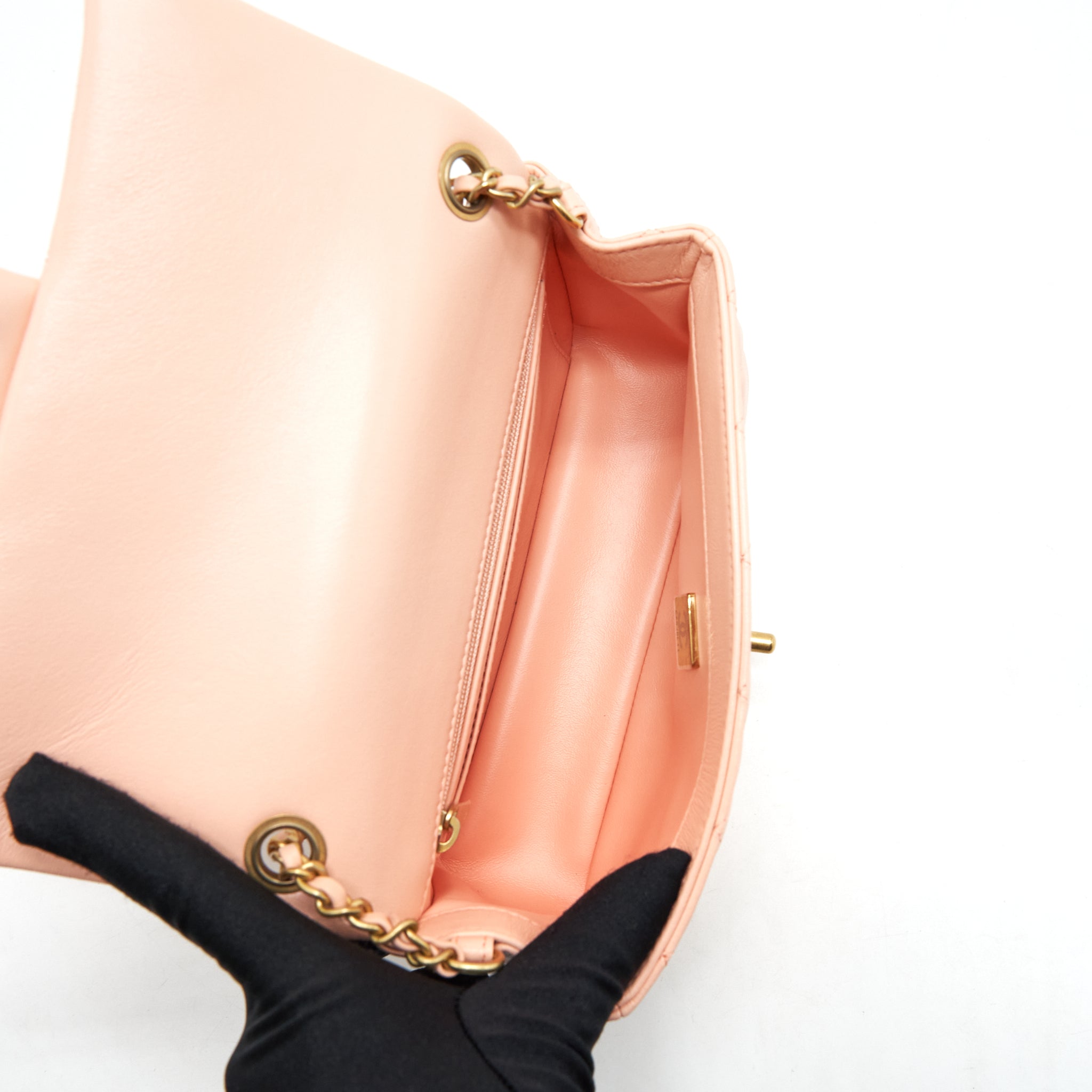 CHANEL 22C PEARL CRUSH MINI RECTANGULAR FLAP BAG LAMBSKIN LIGHT ORANGE / PEACH GHW