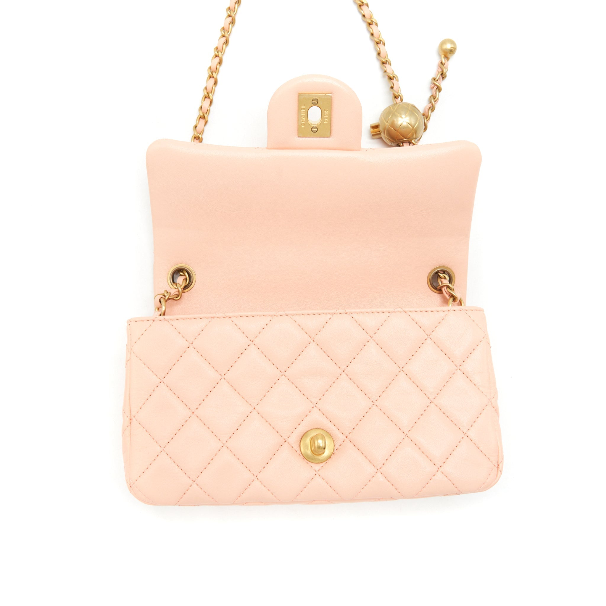 CHANEL 22C PEARL CRUSH MINI RECTANGULAR FLAP BAG LAMBSKIN LIGHT ORANGE / PEACH GHW