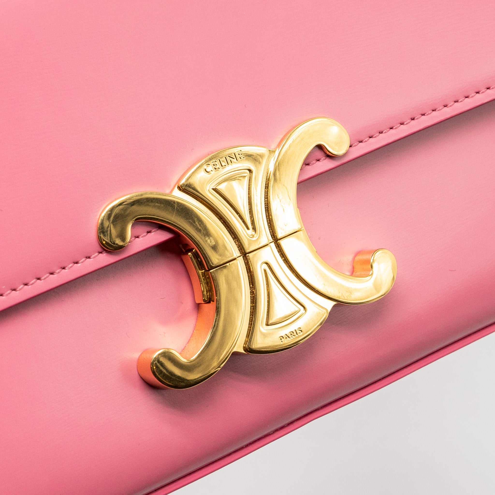 CELINE TRIOMPHE SHOULDER BAG SHINY CALFSKIN FLAMINGO GHW