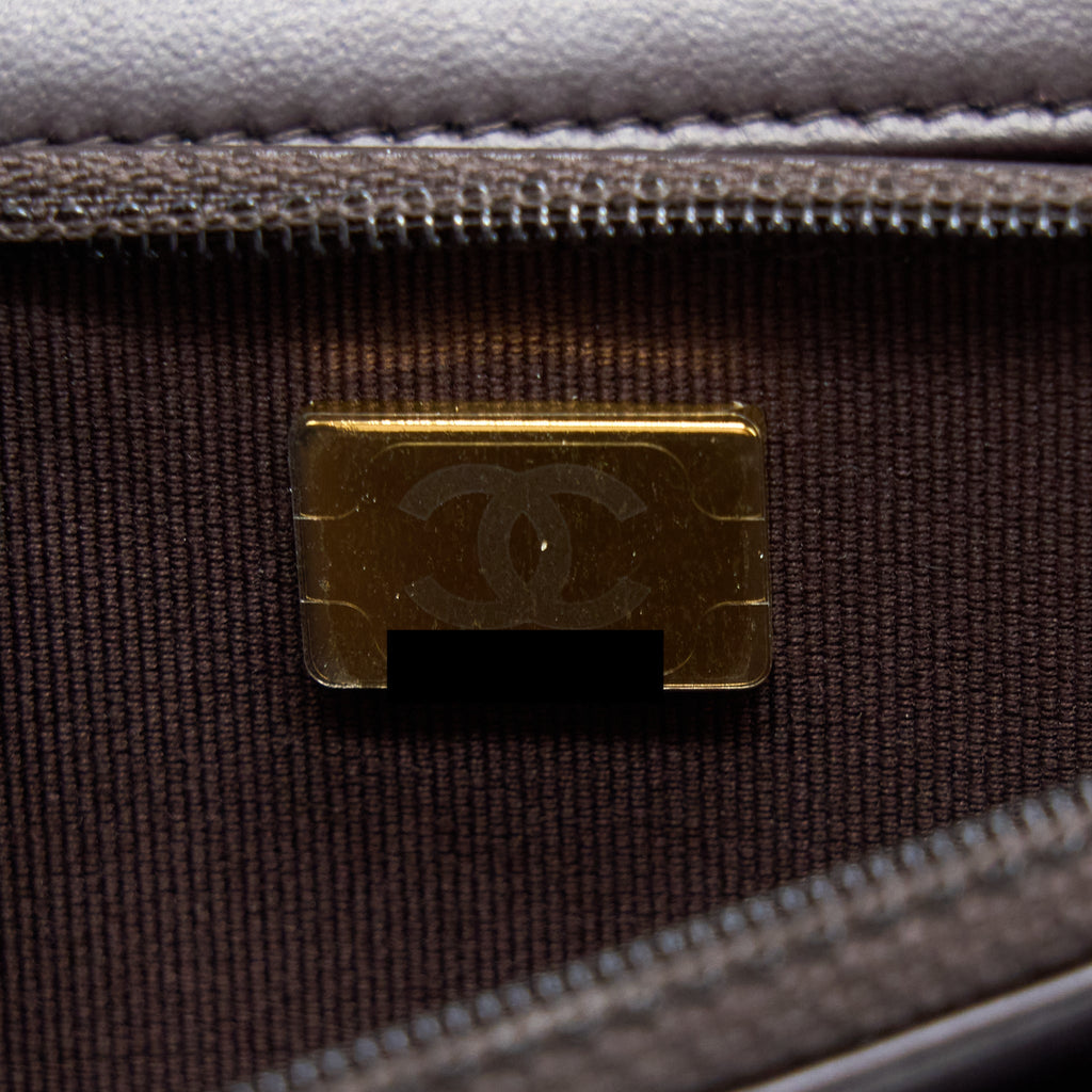 CHANEL GOLD PILLAR WALLET ON CHAIN LAMBSKIN DARK BROWN BRUSHED GHW(MICROCHIP)