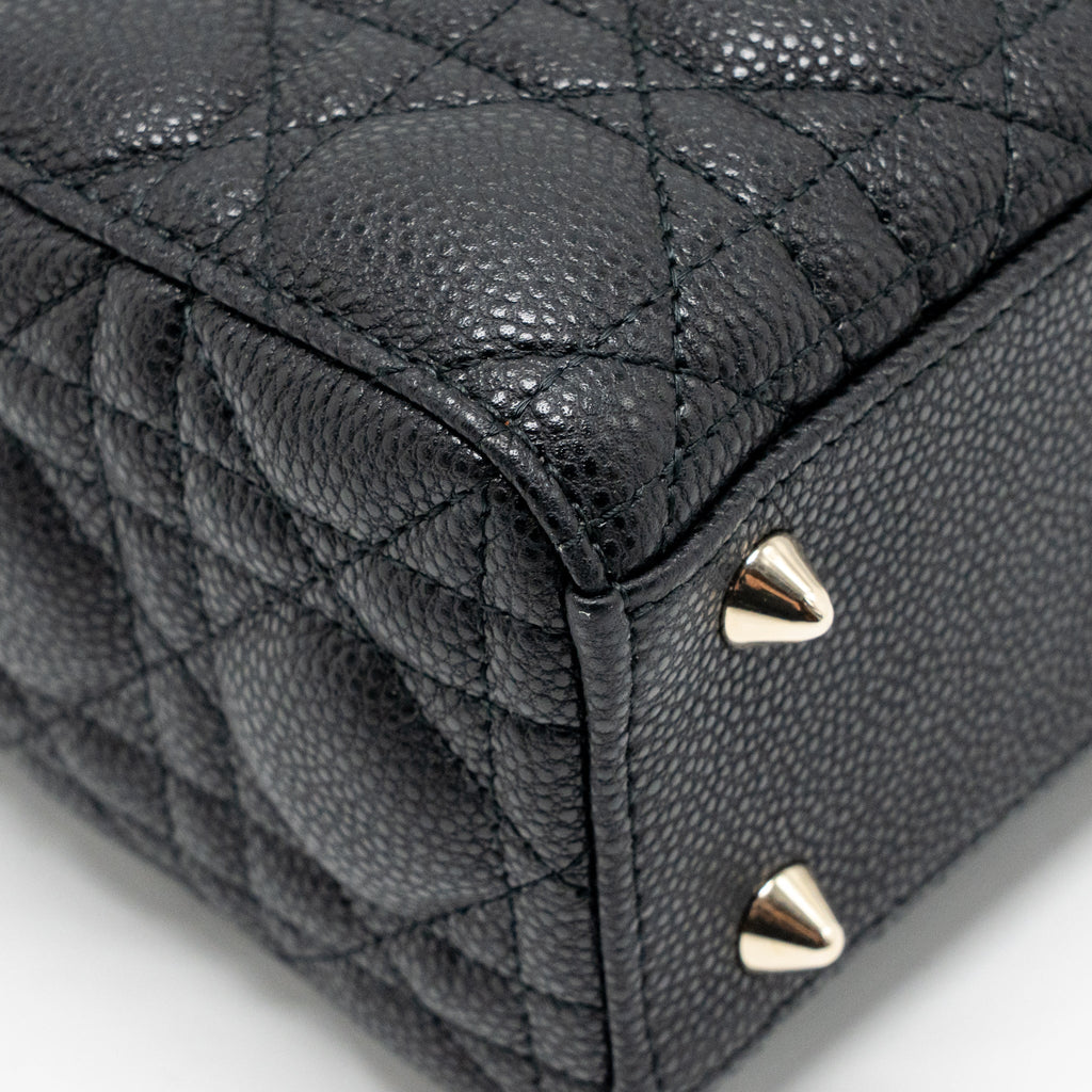 DIOR SMALL LADY DIOR BAG GRAINED CANNAGE CALFSKIN BLACK LGHW