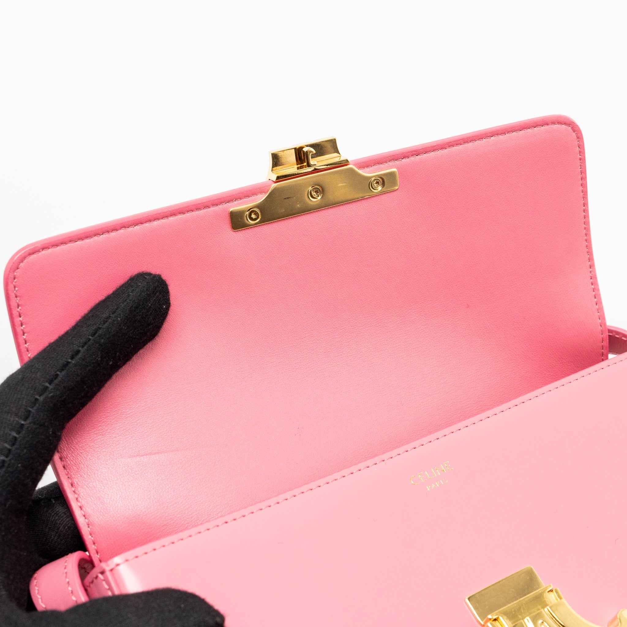 CELINE TRIOMPHE SHOULDER BAG SHINY CALFSKIN FLAMINGO GHW