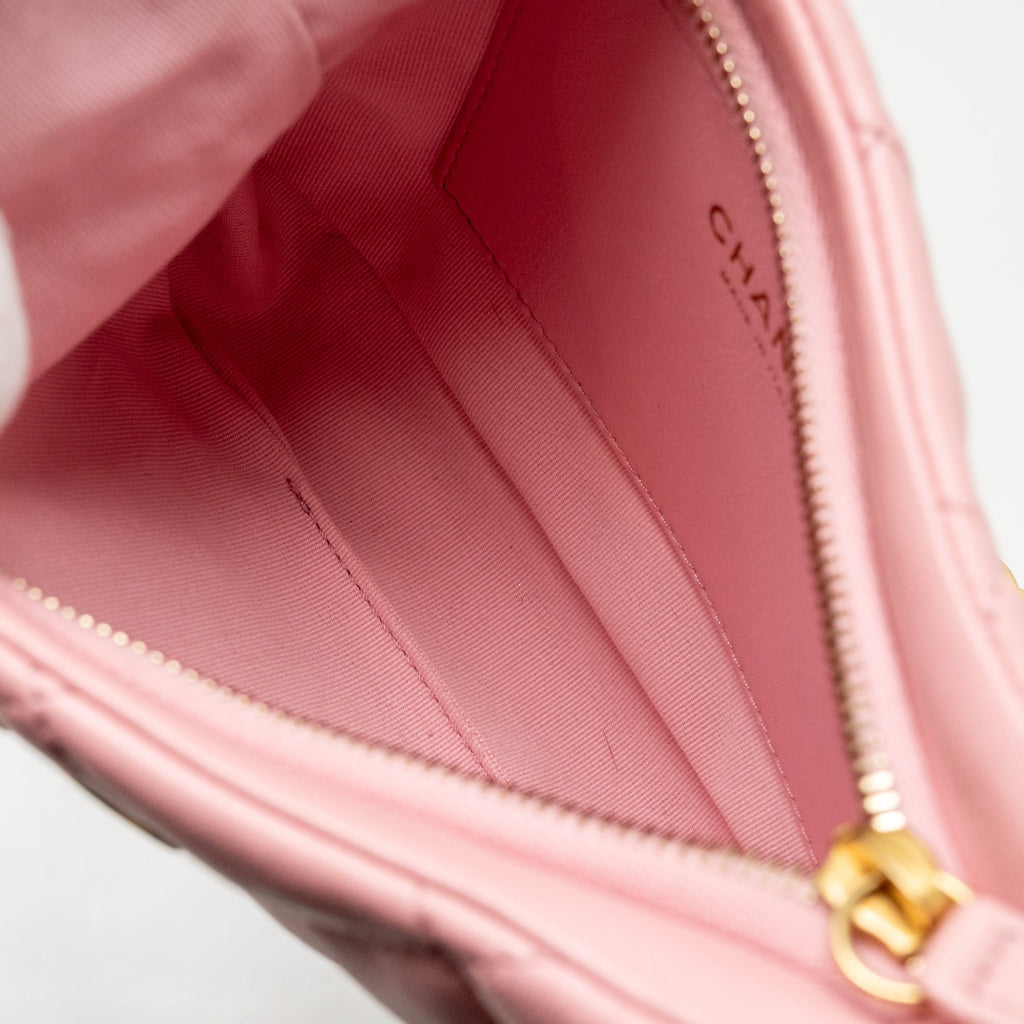 CHANEL 22K HOBO SHOULDER BAG WITH LOGO CHAIN LAMBSKIN PINK GHW (MICROCHIP)
