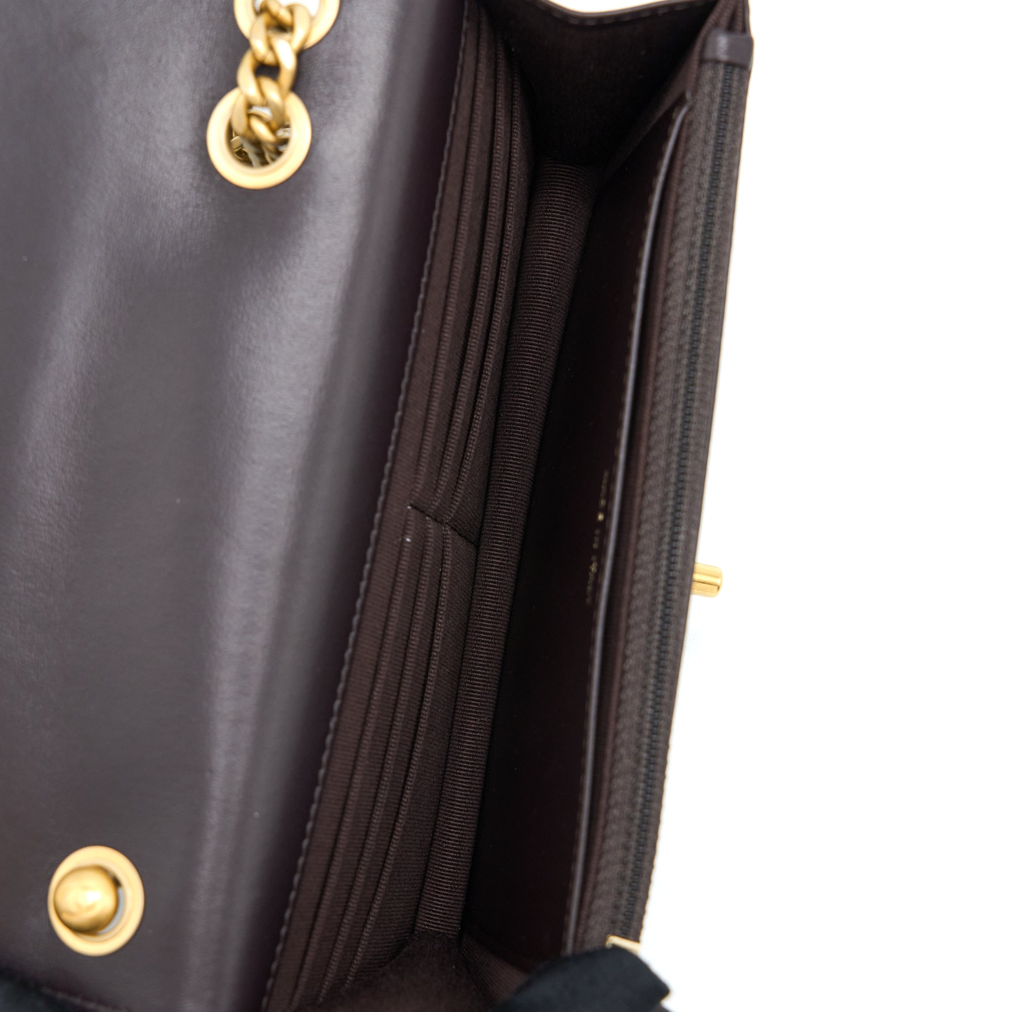 CHANEL GOLD PILLAR WALLET ON CHAIN LAMBSKIN DARK BROWN BRUSHED GHW(MICROCHIP)