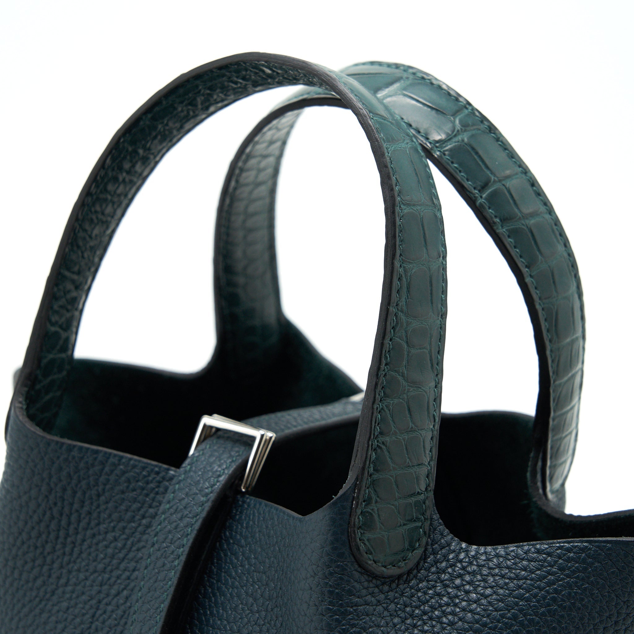 HERMES PICOTIN 18 TOUCH BAG WITH ALLIGATOR HANDLE VERT CYPRES SHW