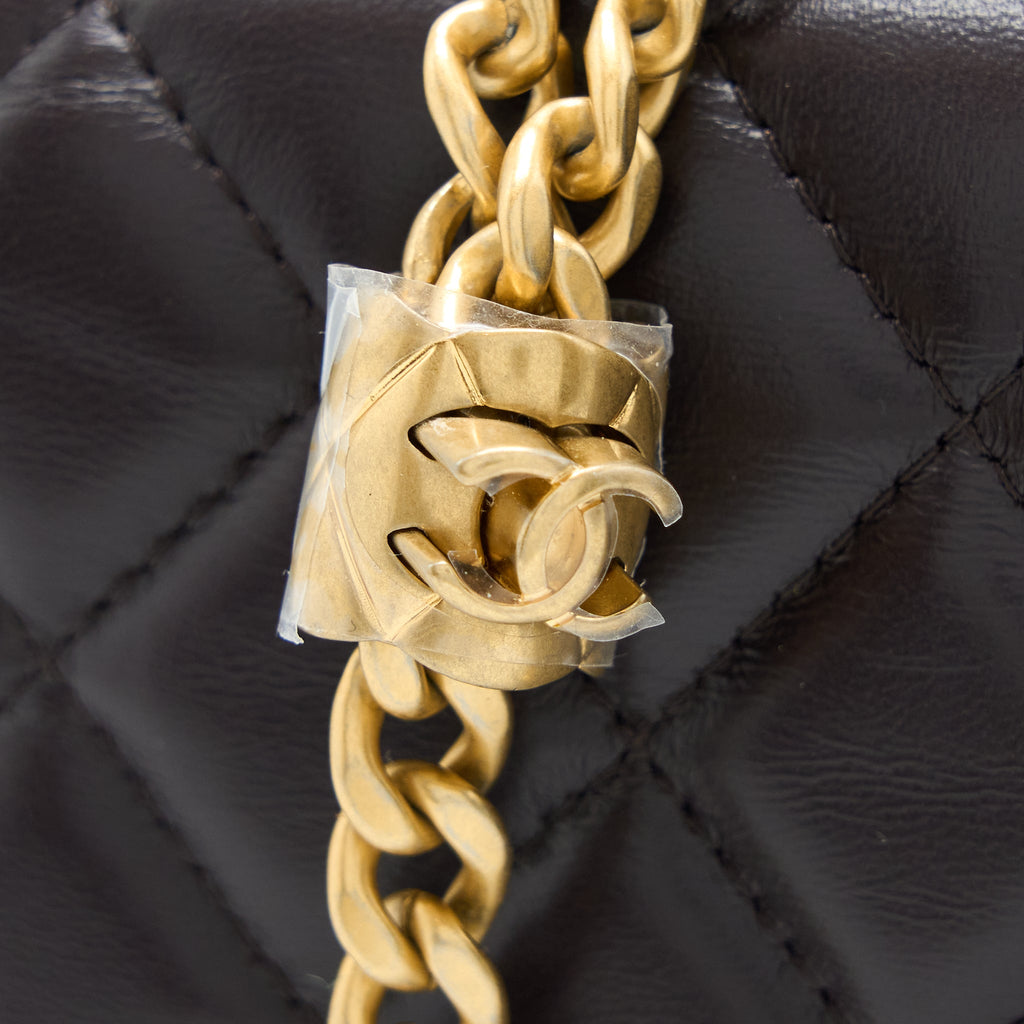 CHANEL GOLD PILLAR WALLET ON CHAIN LAMBSKIN DARK BROWN BRUSHED GHW(MICROCHIP)
