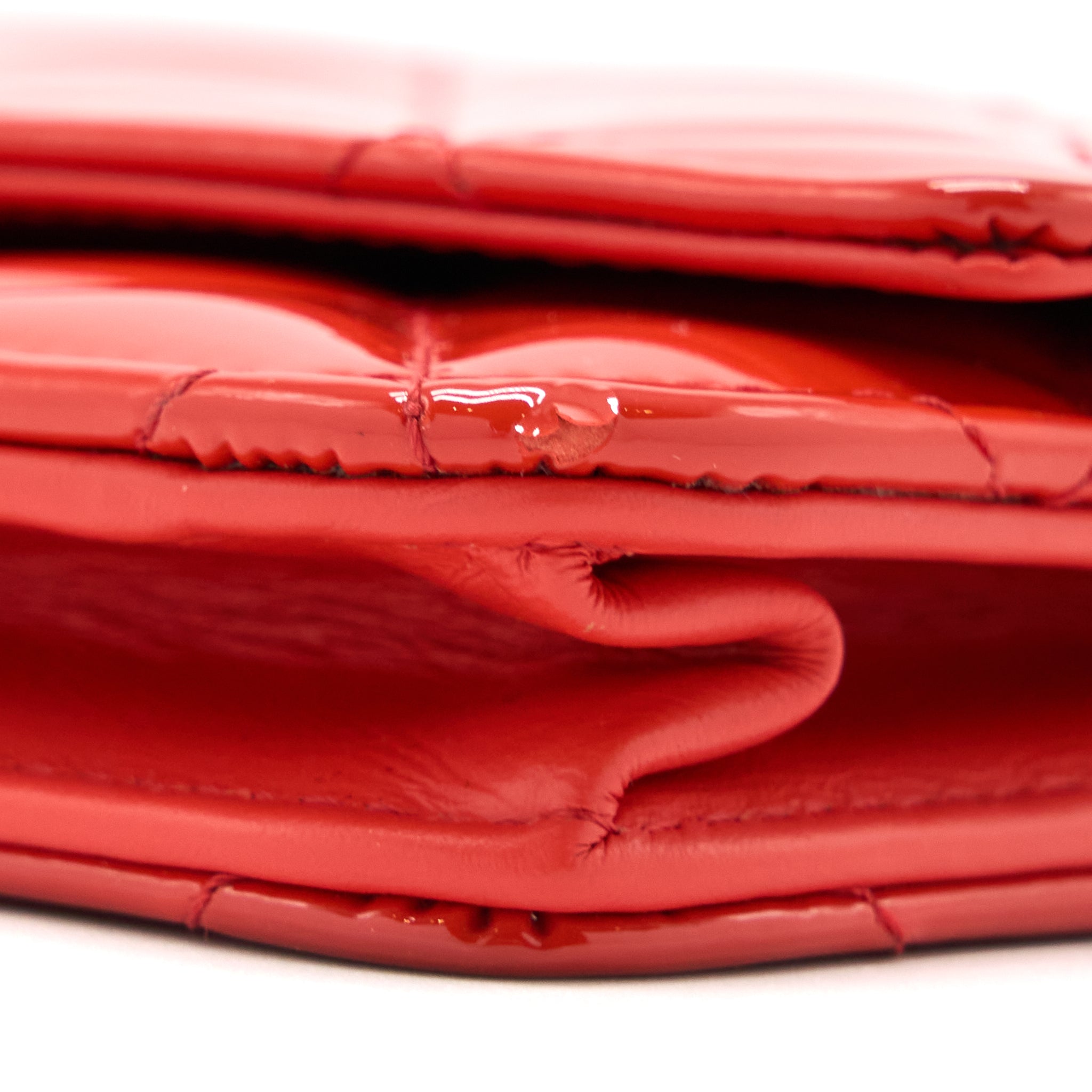 CHANEL CLASSIC WALLET ON CHAIN PATENT RED SHW