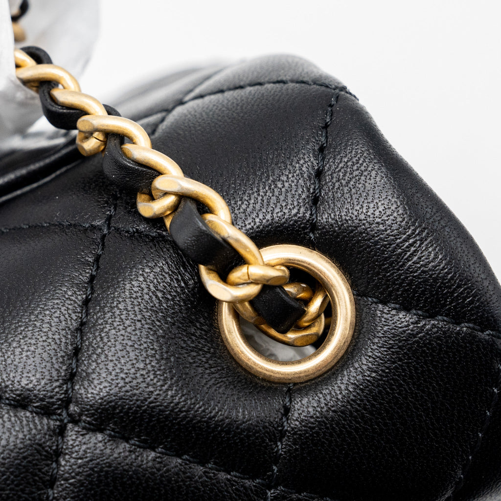 CHANEL PEARL CRUSH MINI RECTANGULAR LAMBSKIN BLACK BRUSHED GHW (MICROCHIP)