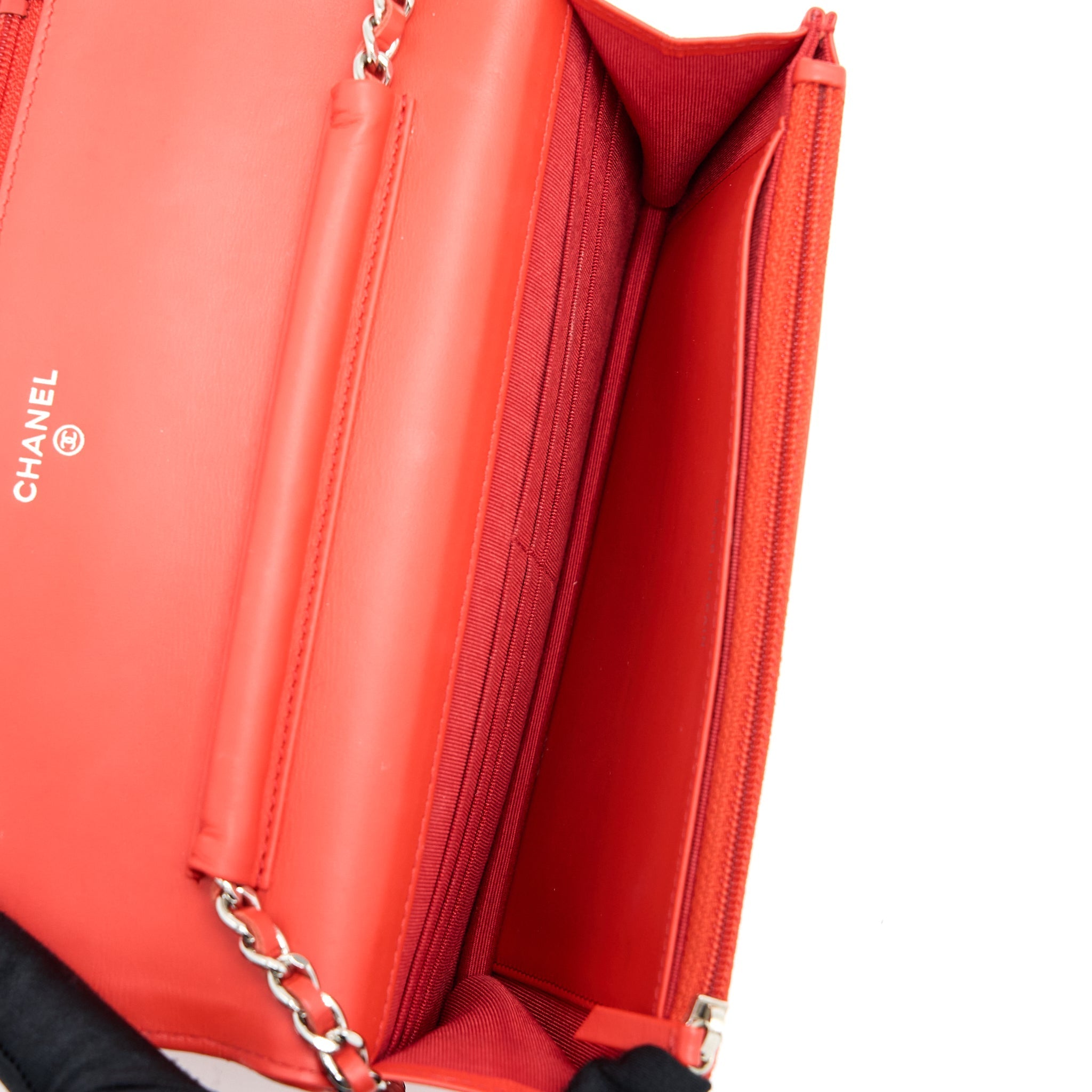 CHANEL CLASSIC WALLET ON CHAIN PATENT RED SHW