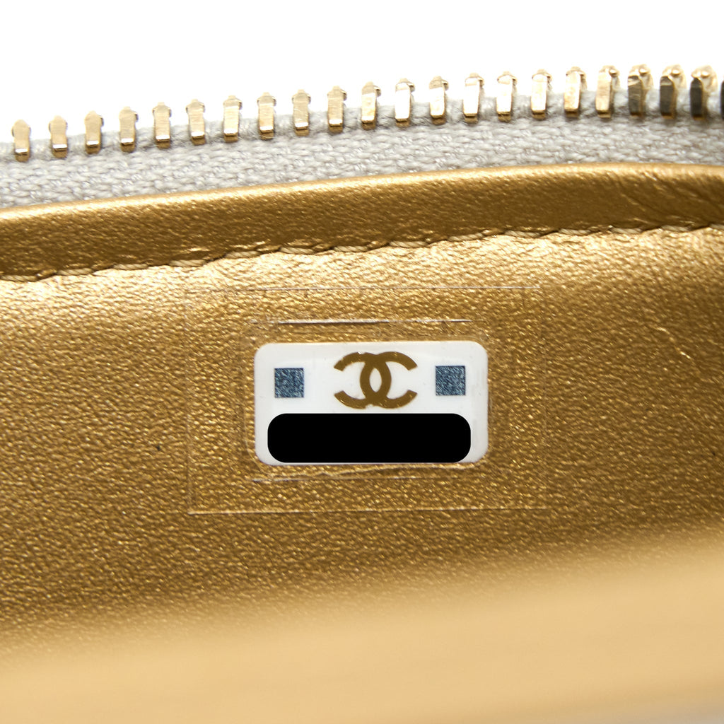 CHANEL 22B PEARL CRUSH LONG VANITY WITH CHAIN LAMBSKIN GREY GHW