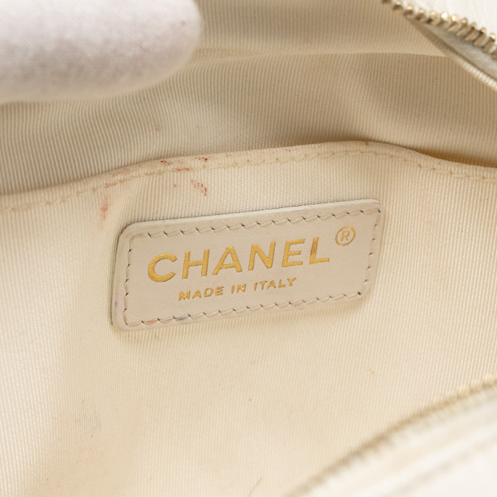 CHANEL MINI CAMERA BAG WITH CHAIN CALFSKIN WHITE LGHW