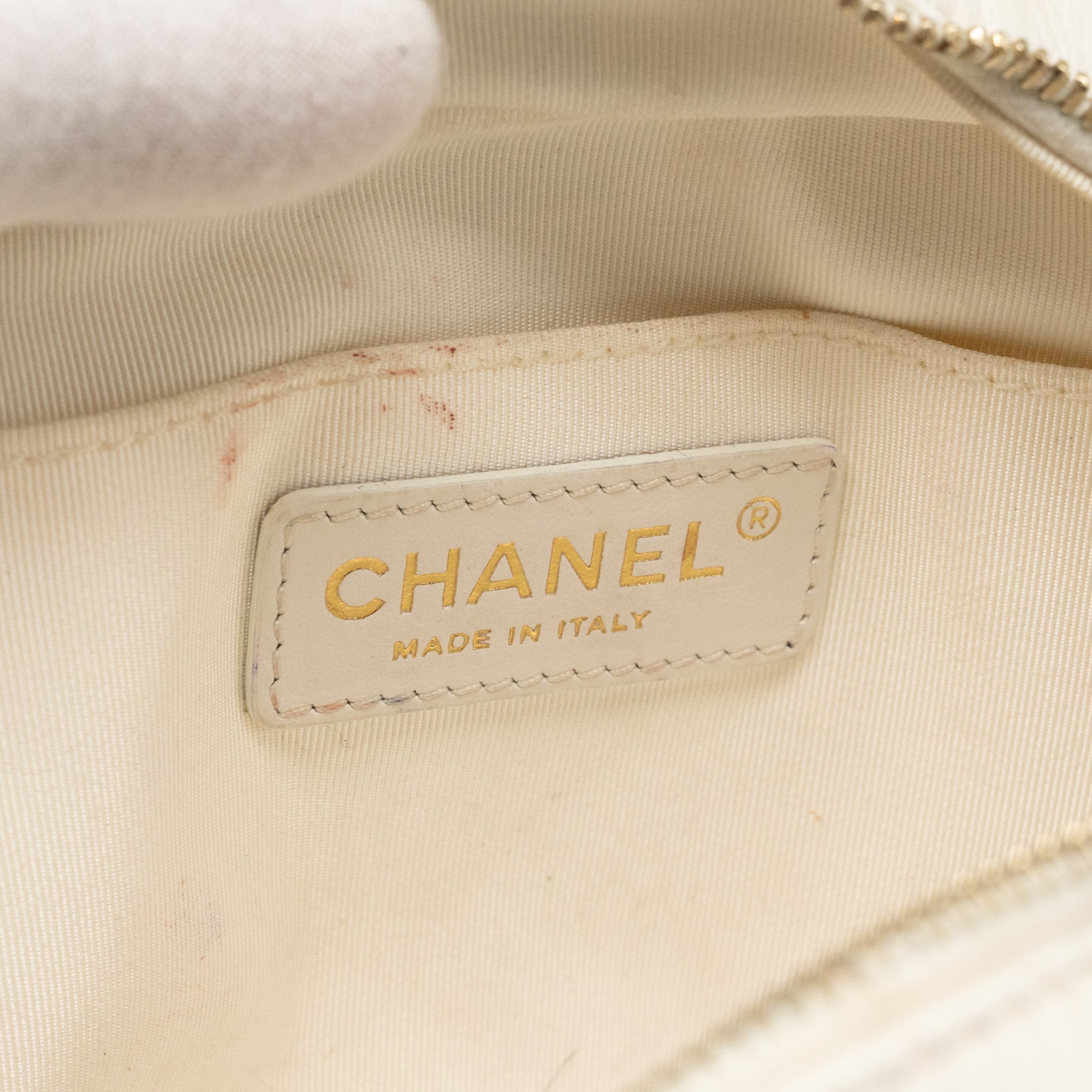CHANEL MINI CAMERA BAG WITH CHAIN CALFSKIN WHITE LGHW
