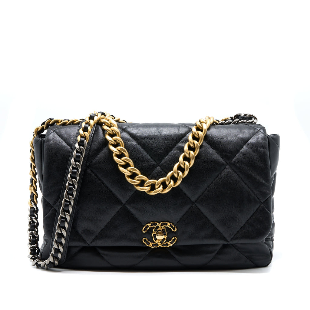 CHANEL MAXI 19 BAG GOATSKIN BLACK MULTICOLOUR HARDWARE