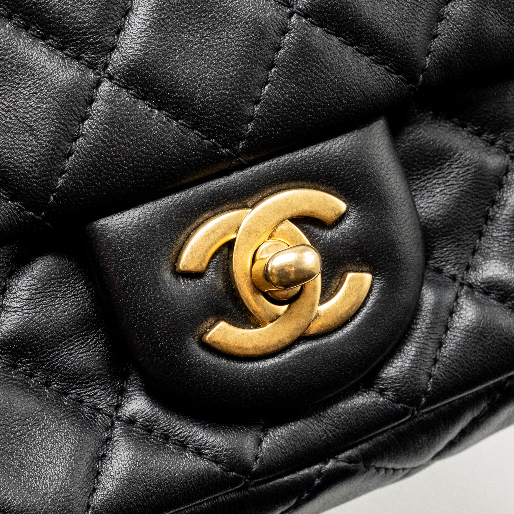 CHANEL PEARL CRUSH MINI RECTANGULAR FLAP BAG LAMBSKIN BLACK GHW (MICROCHIP)