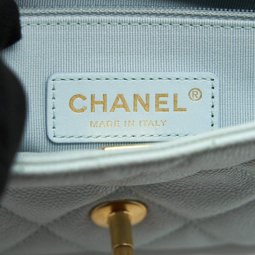 CHANEL 21K MY PERFECT MINI FLAP BAG CAVIAR IRIDESCENT PASTEL GREEN GHW (MICROCHIP)