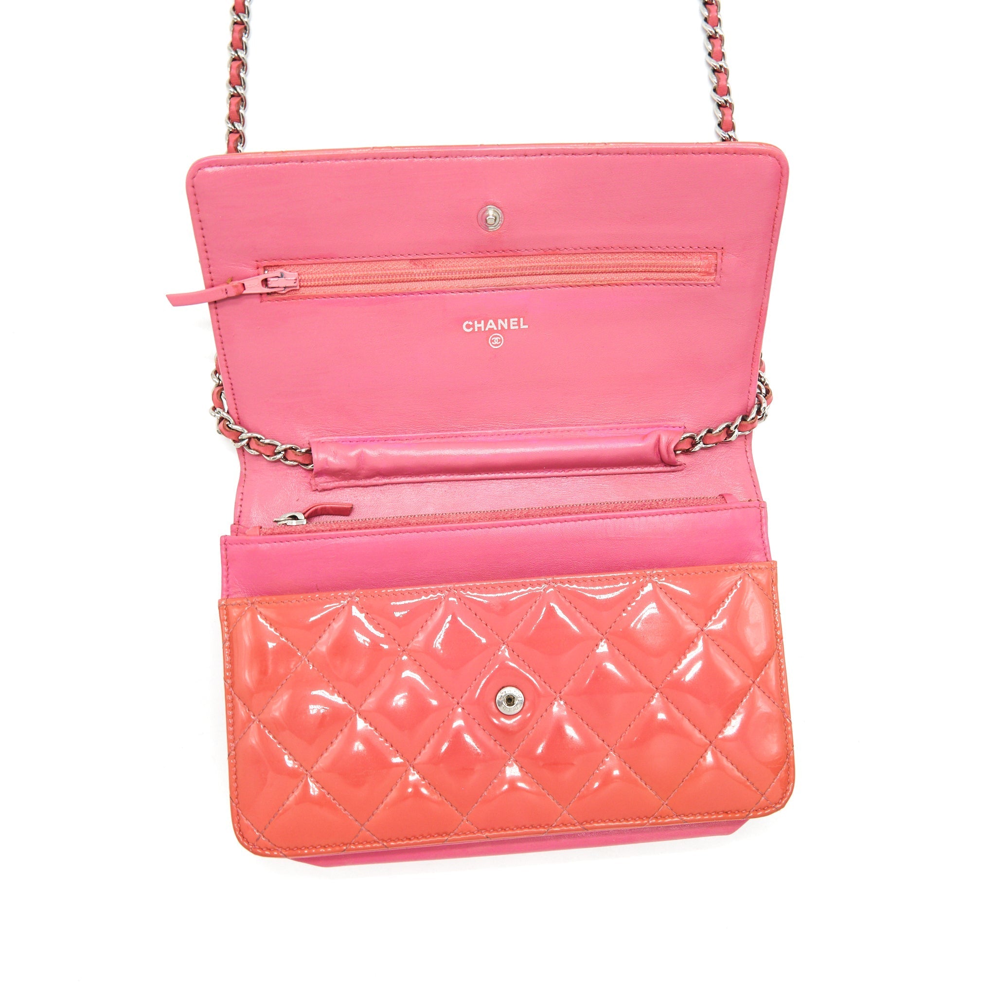 CHANEL WALLET ON CHAINS RED PATENT SHW