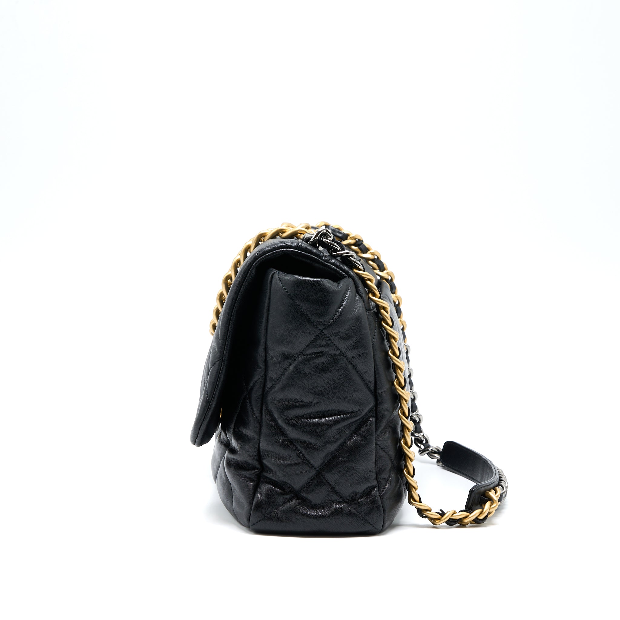 CHANEL MAXI 19 BAG GOATSKIN BLACK MULTICOLOUR HARDWARE
