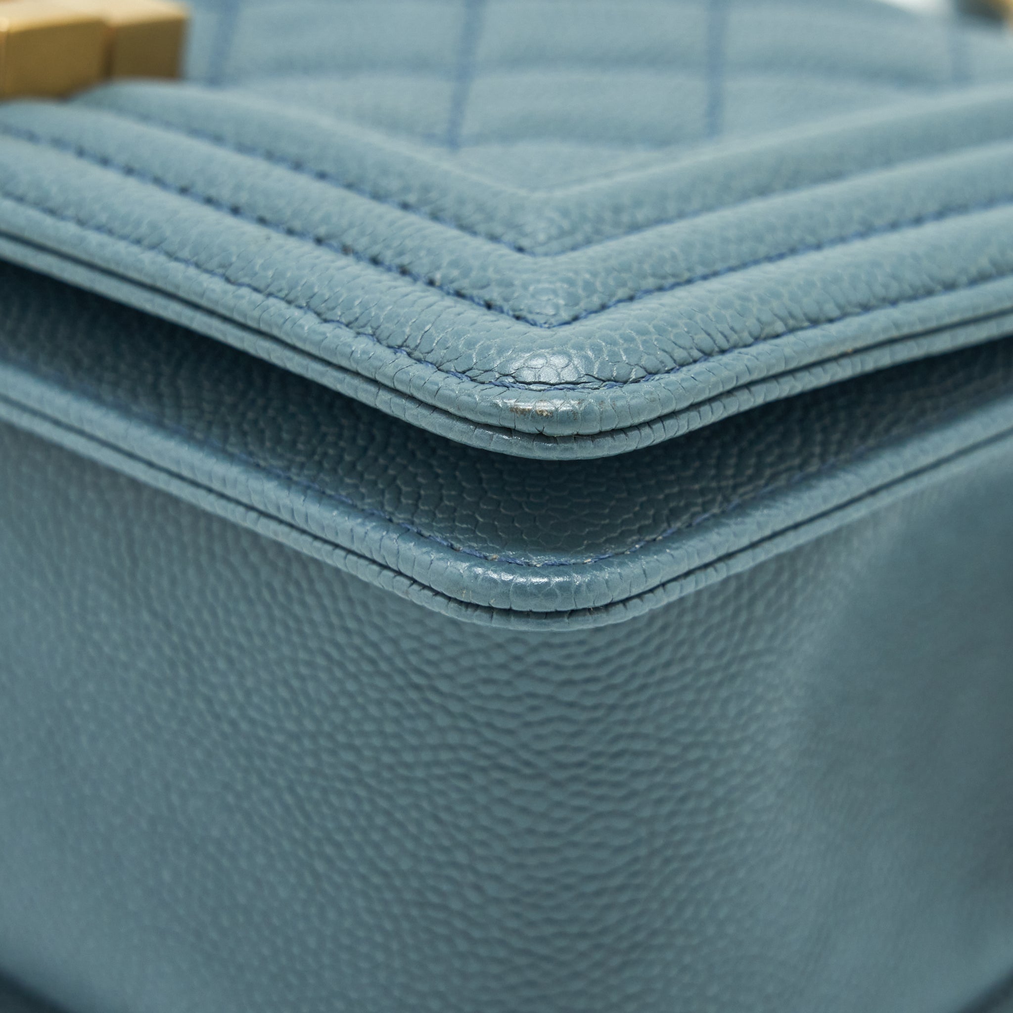 CHANEL SMALL BOY BAG CAVIAR GREYISH BLUE BRUSHED GHW
