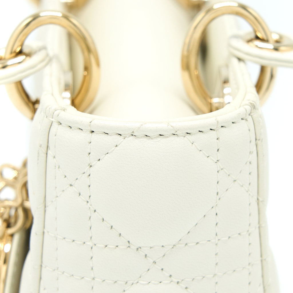 DIOR SMALL LADY DIOR LAMBSKIN WHITE LGHW
