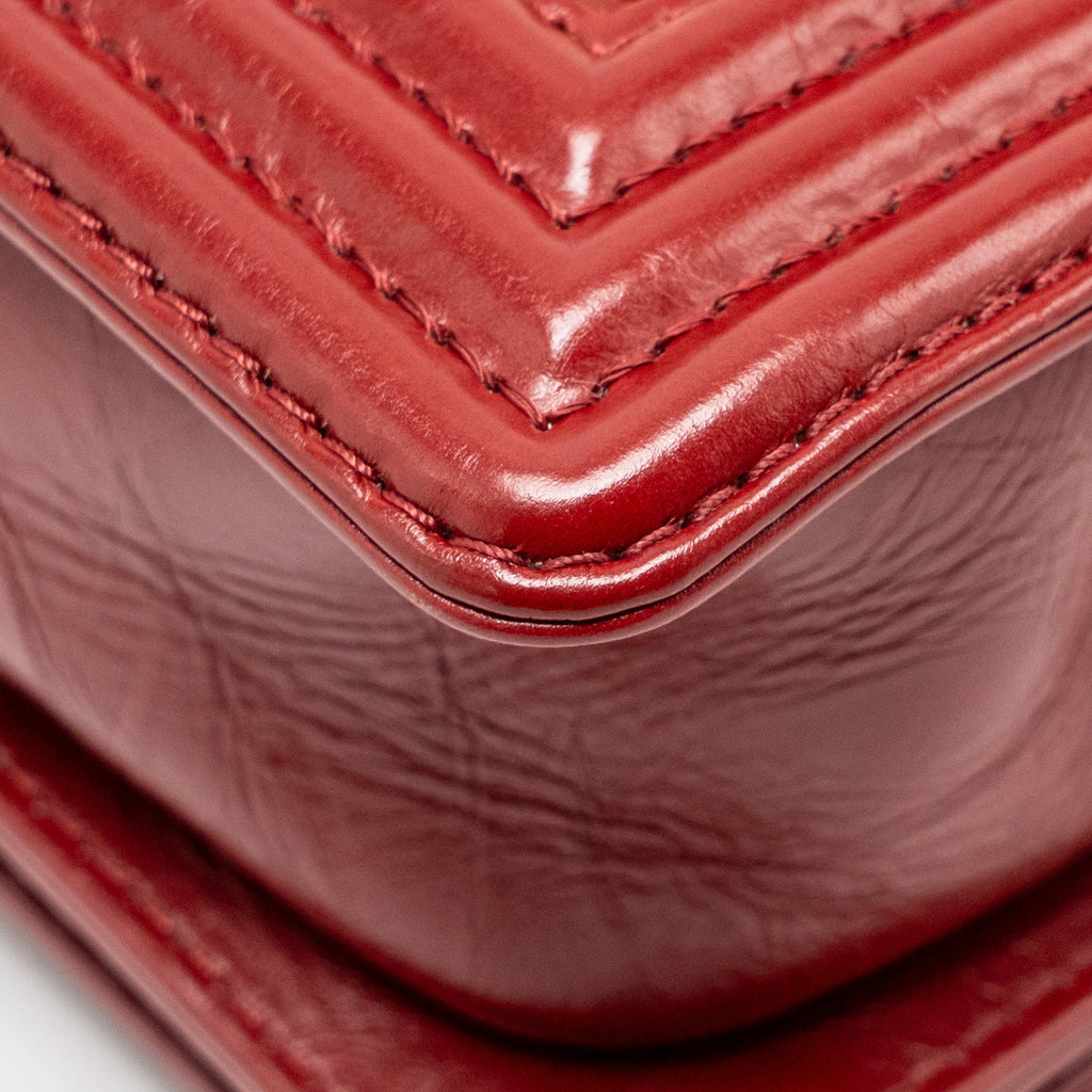 CHANEL SMALL JACKET BOY BAG AGED CALFSKIN RED GHW
