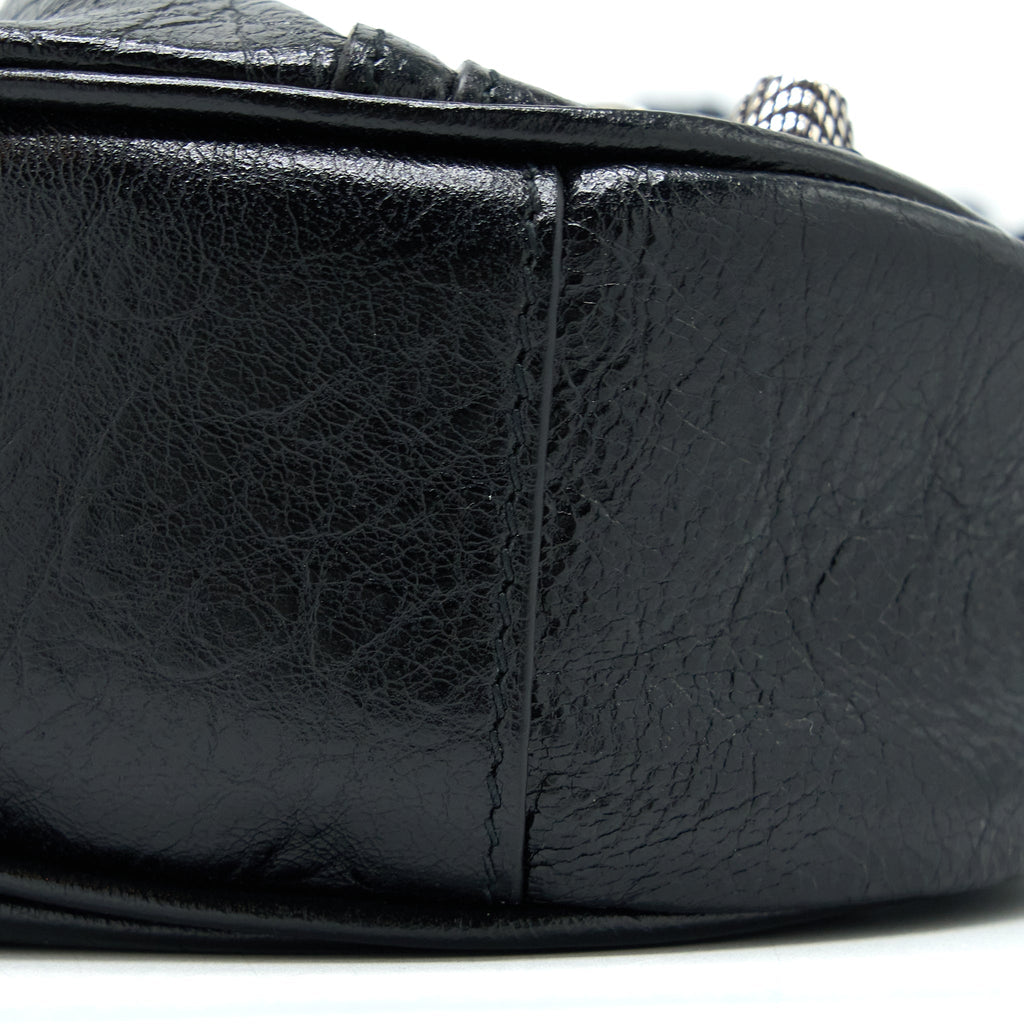 BALENCIAGA LE CAGOLE XS SHOULDER BAG ARENA LAMBSKIN BLACK SHW